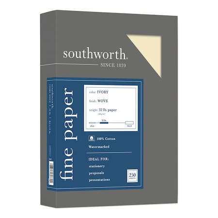 Southworth Business Paper, 32 lb Bond Weight, 8.5 x 11, Ivory, PK250 JD18IC